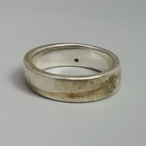 Vintage Sterling Silver Size 7 Band, Tiny Inset Rhinestone, 925, Unisex Estate - Picture 9 of 10